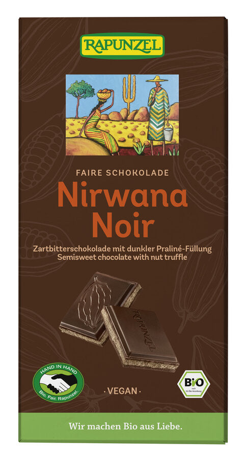 CZEKOLADA GORZKA Z NADZIENIEM PRALINOWYM NIRWANA BIO 100 g - RAPUNZEL