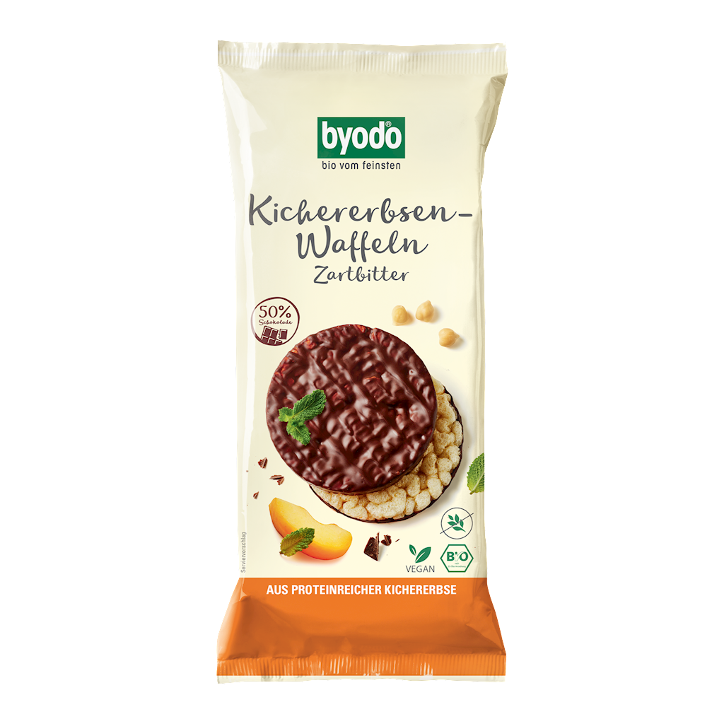 WAFLE Z CIECIERZYCY OBLANE CZEKOLADĄ GORZKĄ BEZGLUTENOWE BIO 65 g - BYODO