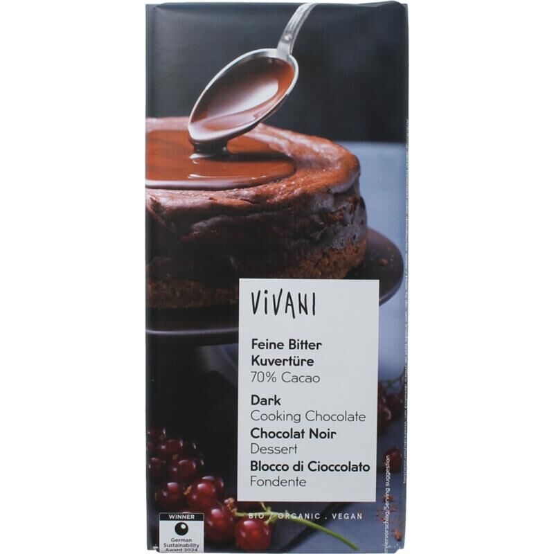 CZEKOLADA KUWERTURA GORZKA DO GOTOWANIA WEGAŃSKA BIO 150 g - VIVANI