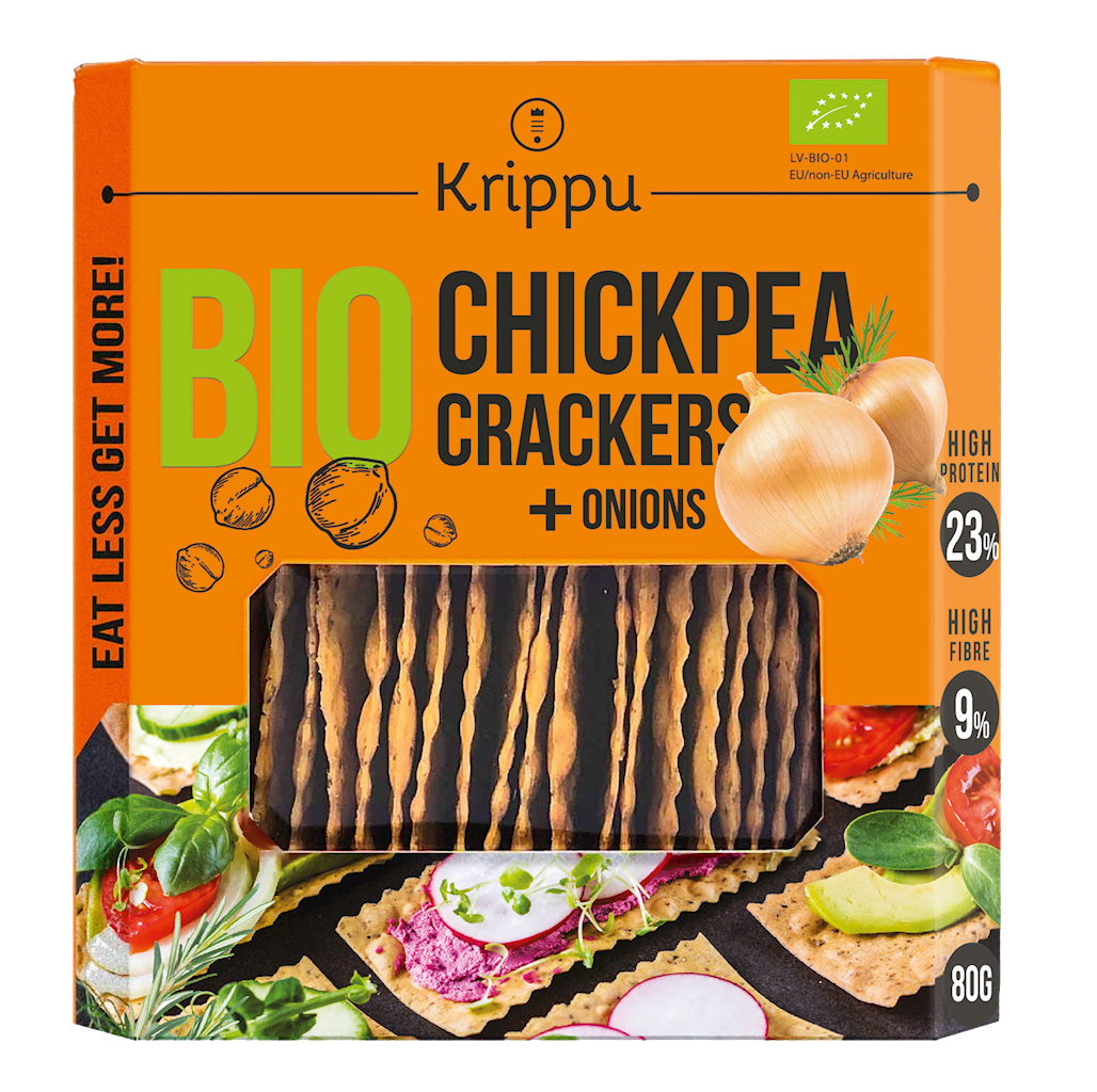 KRAKERSY PROTEINOWE Z CIECIERZYCY Z CEBULĄ BIO 80 g - KRIPPU