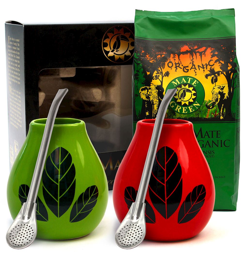 ZESTAW DLA DWOJGA (YERBA MATE BIO 400 g, 2 x MATERO (LOSOWY WZÓR), 2 x...