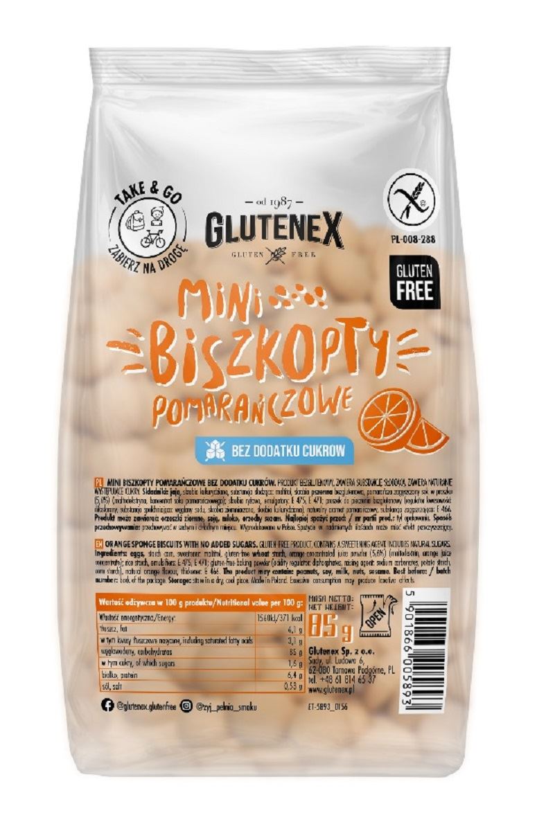 BISZKOPTY MINI POMARAŃCZOWE BEZ DODATKU CUKRÓW BEZGLUTENOWE 85 g...