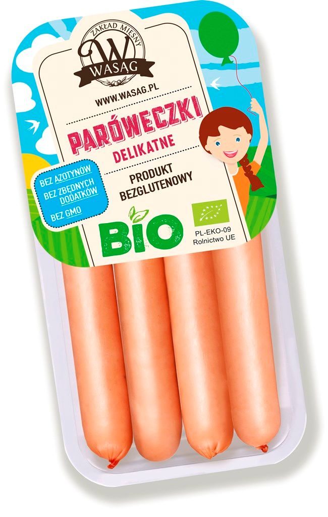 PARÓWKI DELIKATNE BEZGLUTENOWE BIO 150 g - WASĄG (Z PÓŁKI)
