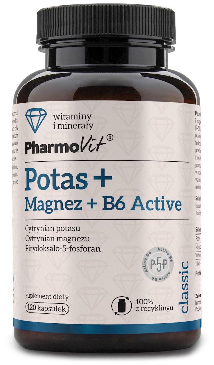 POTAS + MAGNEZ + WITAMINA B6 ACTIVE BEZGLUTENOWE 120 KAPSUŁEK...