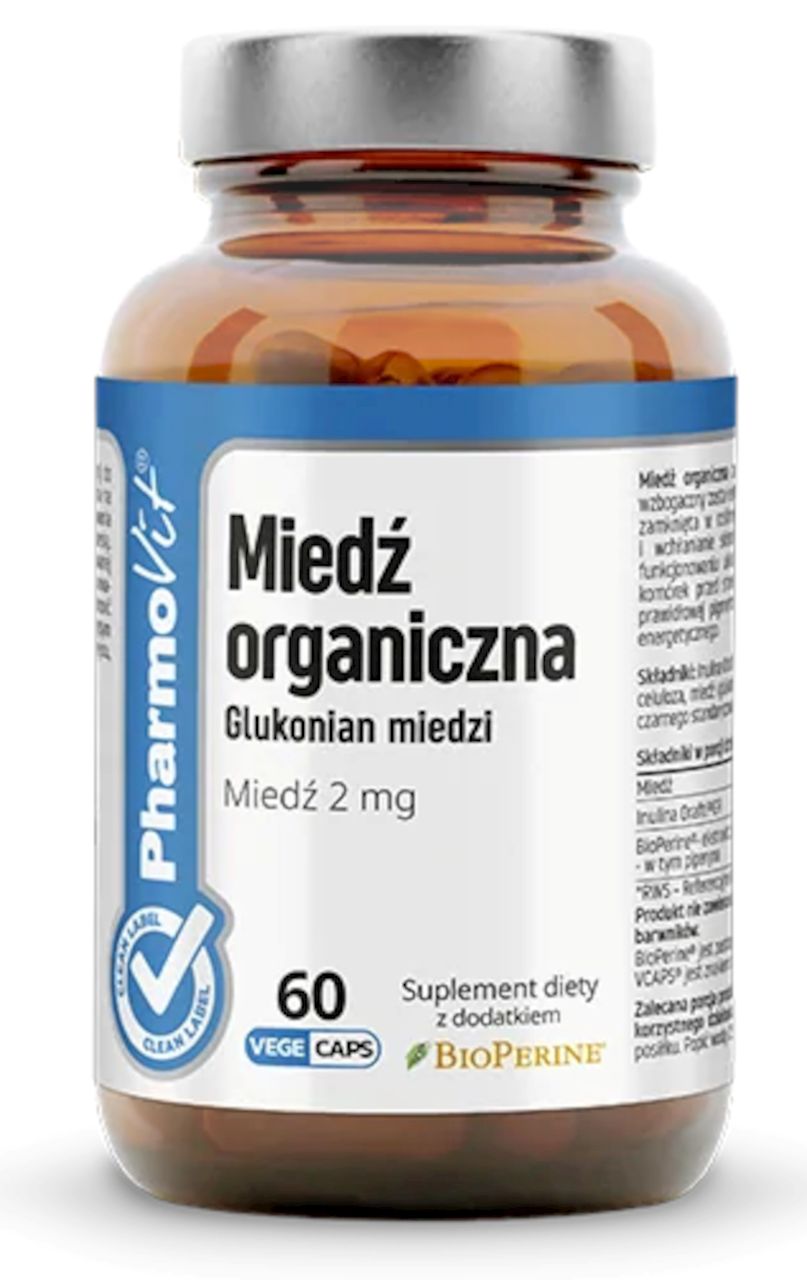MIEDŹ ORGANICZNA (2 mg) BEZGLUTENOWA 60 KAPSUŁEK - PHARMOVIT (CLEAN...