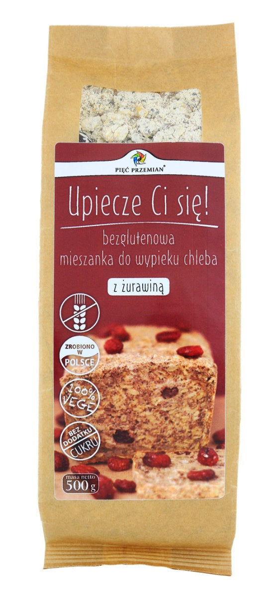 MIESZANKA DO WYPIEKU CHLEBA Z ŻURAWINĄ BEZGLUTENOWA 500 g - PIĘĆ...