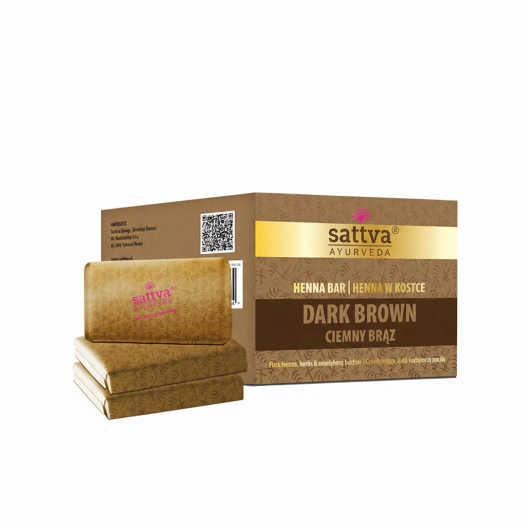 HENNA CIEMNY BRĄZ W KOSTCE ECO (3 x 80 g) 240 g - SATTVA (AYURVEDA)