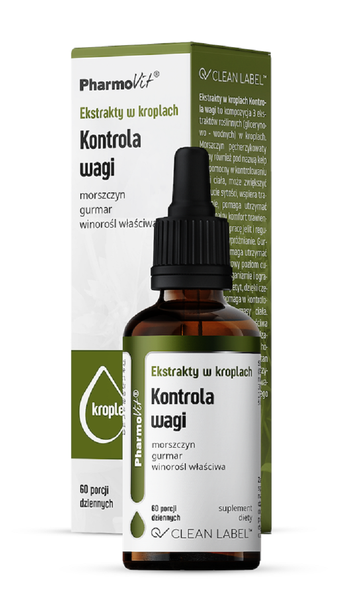 EKSTRAKTY W KROPLACH NA KONTROLĘ WAGI BEZGLUTENOWE 30 ml - PHARMOVIT...