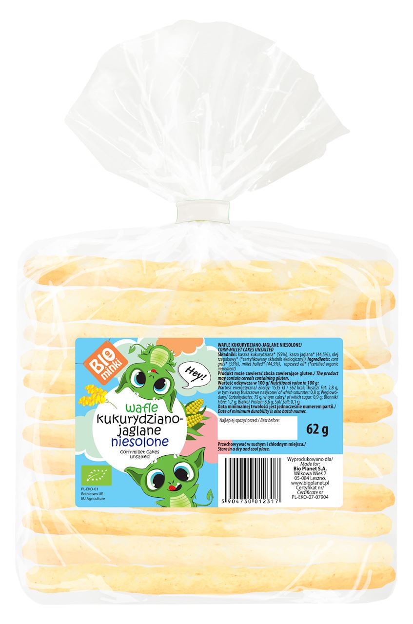 WAFLE KUKURYDZIANO-JAGLANE NIESOLONE BIO 62 g - BIOMINKI