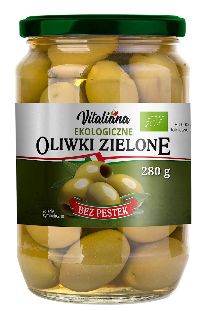OLIWKI ZIELONE BEZ PESTEK W ZALEWIE BIO 280 g (150 g) - VITALIANA