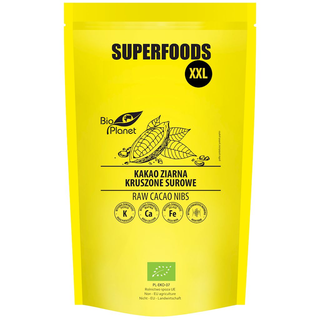 KAKAO ZIARNA KRUSZONE SUROWE BIO 600 g - BIO PLANET SUPERFOODS