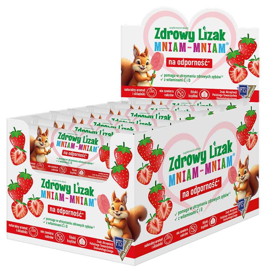 LIZAK O SMAKU TRUSKAWKOWYM Z WITAMINĄ D I C BEZ CUKRU BEZGLUTENOWY 6 g...