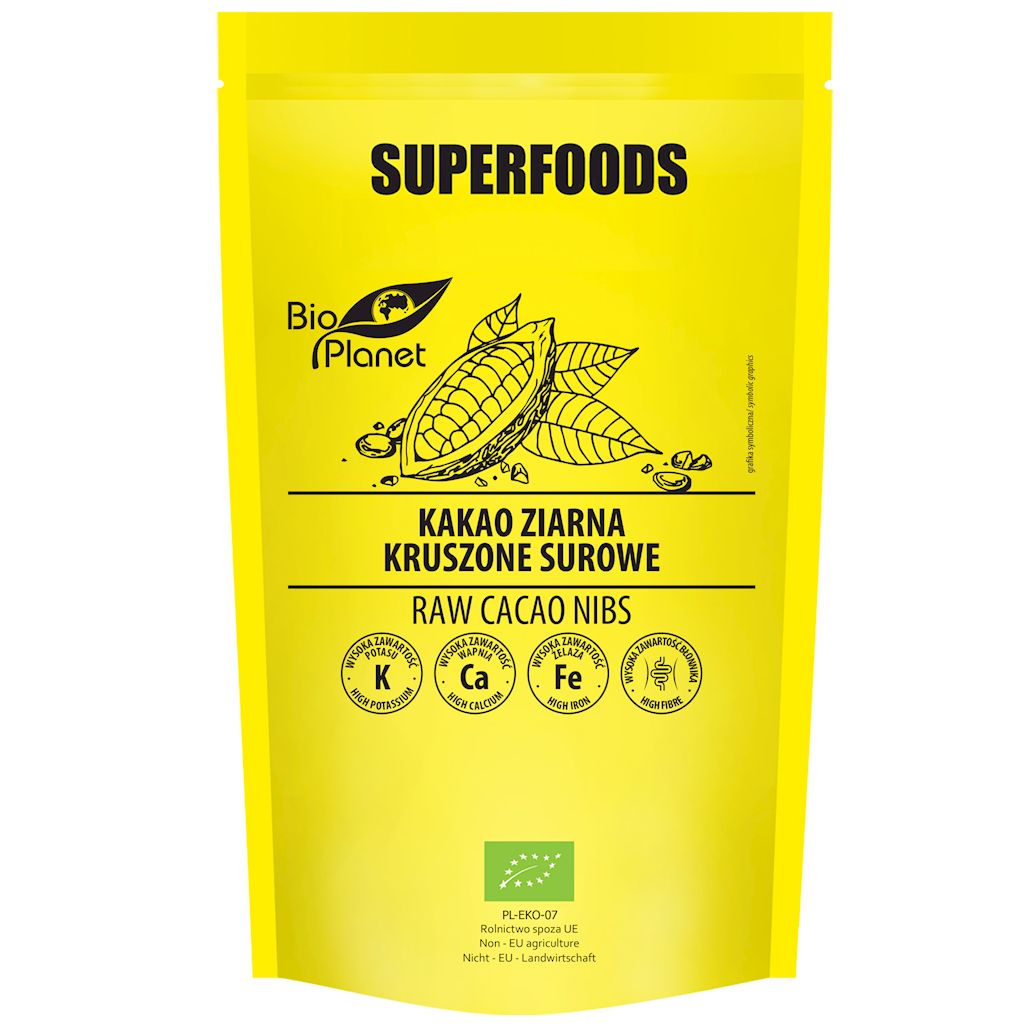 KAKAO ZIARNA KRUSZONE SUROWE BIO 250 g - BIO PLANET SUPERFOODS