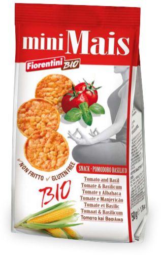 KRĄŻKI KUKURYDZIANE Z POMIDORAMI I BAZYLIĄ BEZGLUTENOWE BIO 50 g...