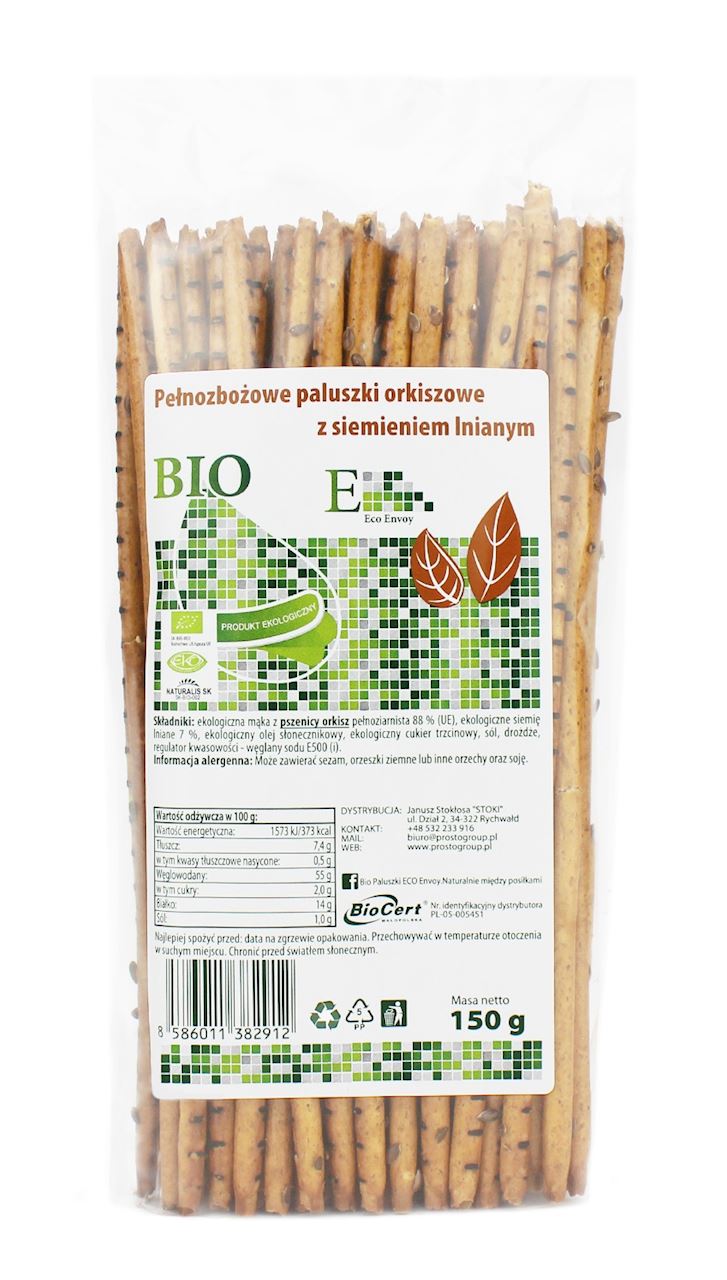 PALUSZKI ORKISZOWE PEŁNOZIARNISTE Z SIEMIENIEM LNIANYM BIO 150 g - ENVOY