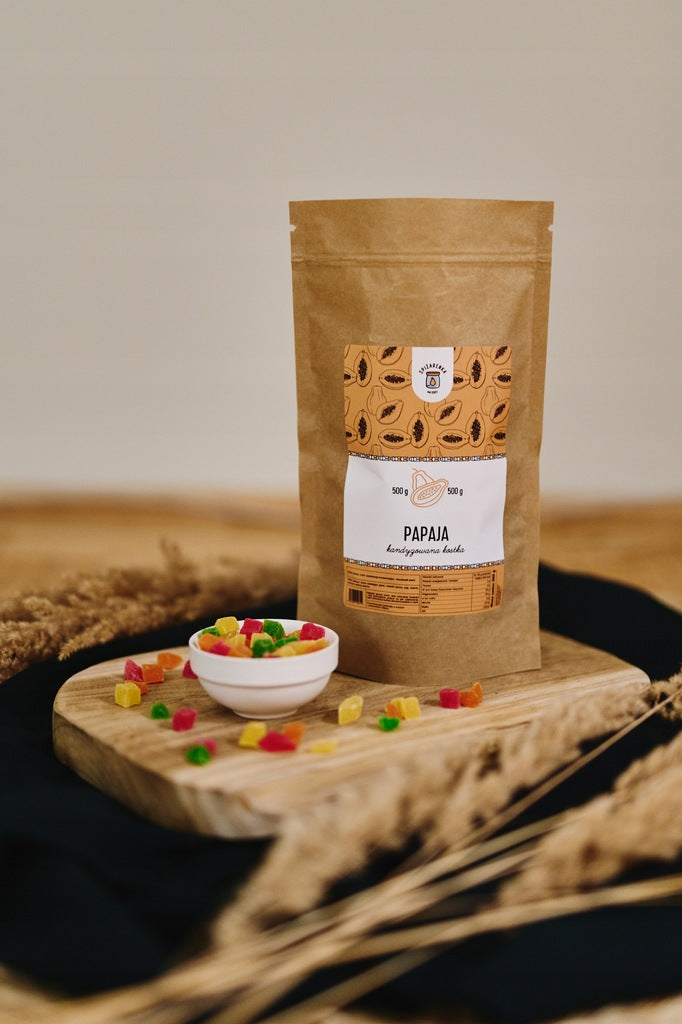 PAPAJA KANDYZOWANA KOSTKA mix kolorowa TAJLANDIA suszona 500g