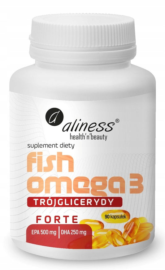Fish Omega 3 FORTE Trójglicerydy 500/250mg 90 kapsułek PAMIĘĆ Serce Aliness