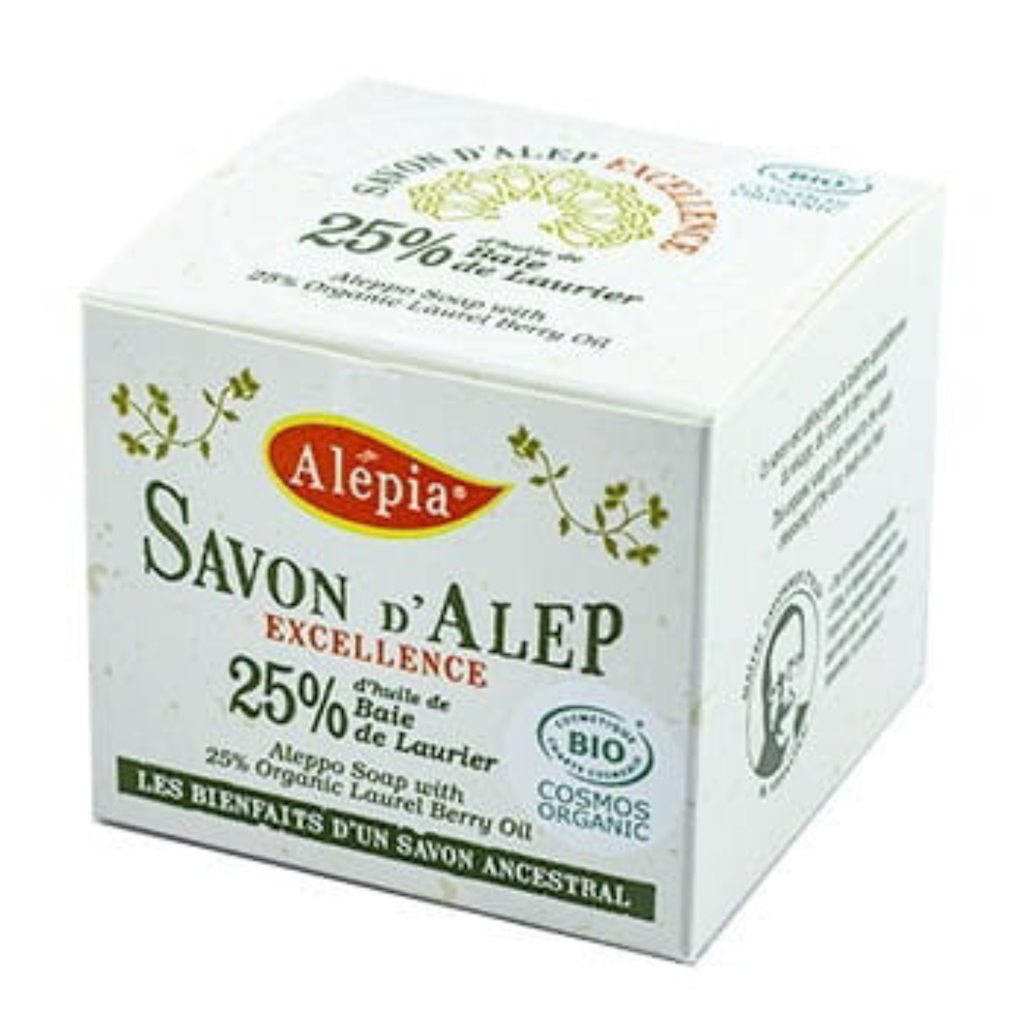 MYDŁO Z ALEPPO W KOSTCE OLIWKOWE Z OLEJEM LAUROWYM 25 % ECO 190 g - ALEPIA