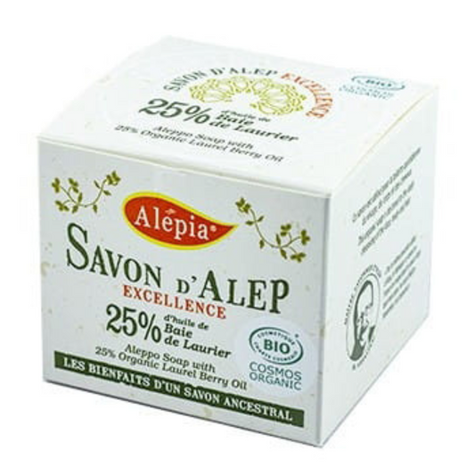 MYDŁO Z ALEPPO W KOSTCE OLIWKOWE Z OLEJEM LAUROWYM 25 % ECO 190 g - ALEPIA
