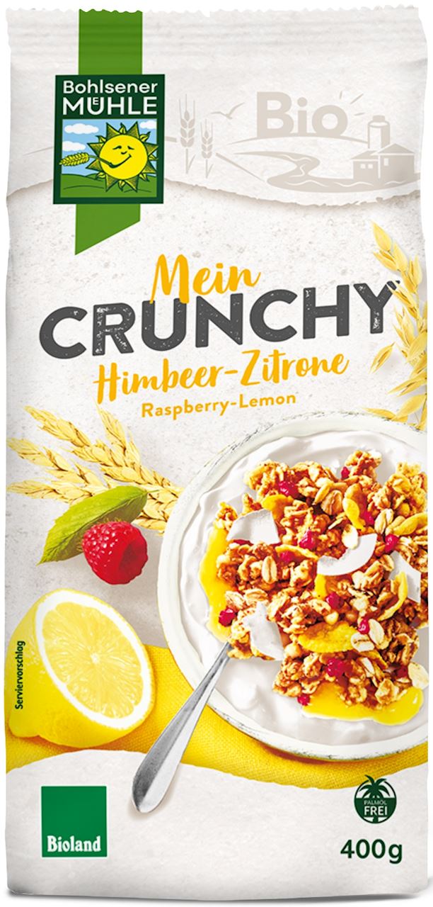 CRUNCHY JOGURTOWO - CYTRYNOWE Z MALINAMI BIO 400 g - BOHLSENER MUHLE