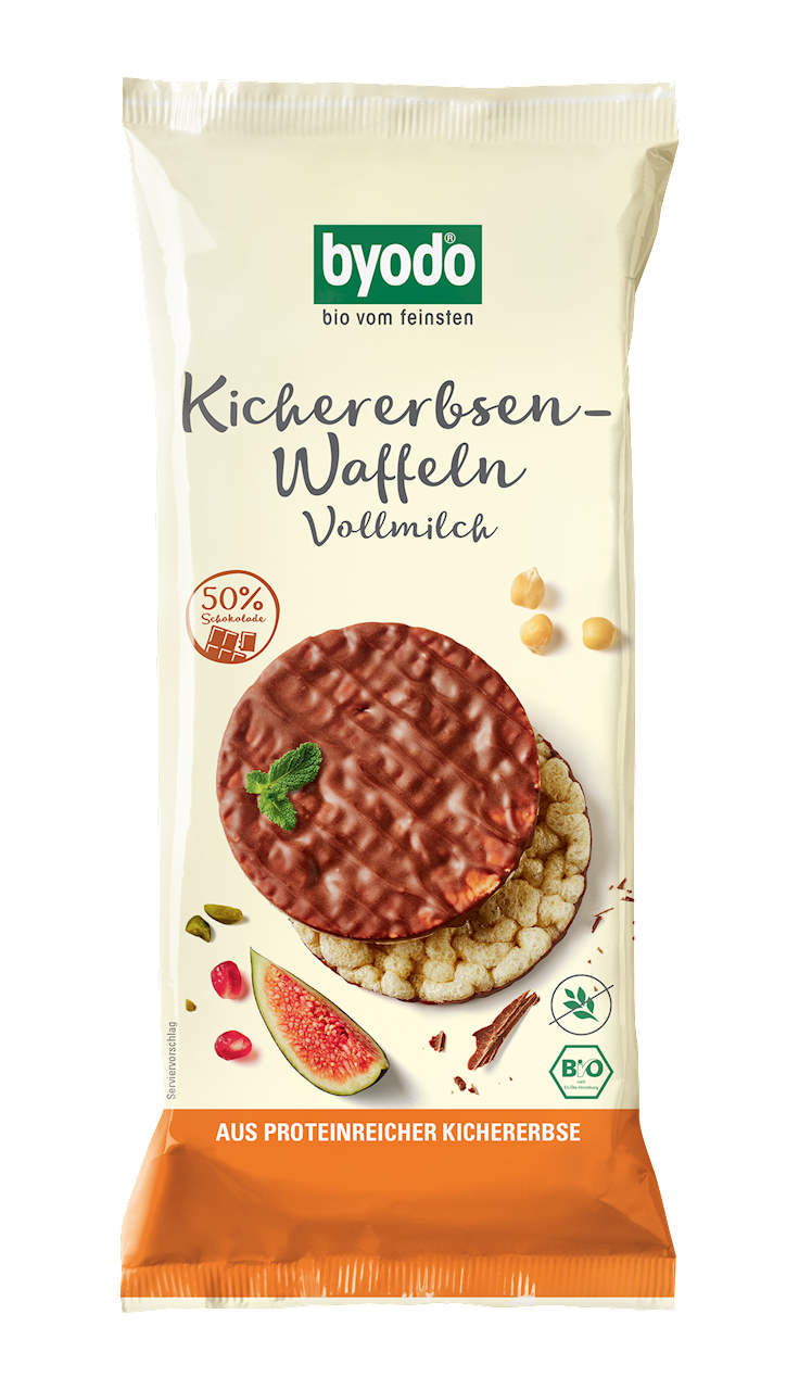 WAFLE Z CIECIERZYCY Z MLECZNĄ CZEKOLADĄ BEZGLUTENOWE BIO 65 g - BYODO