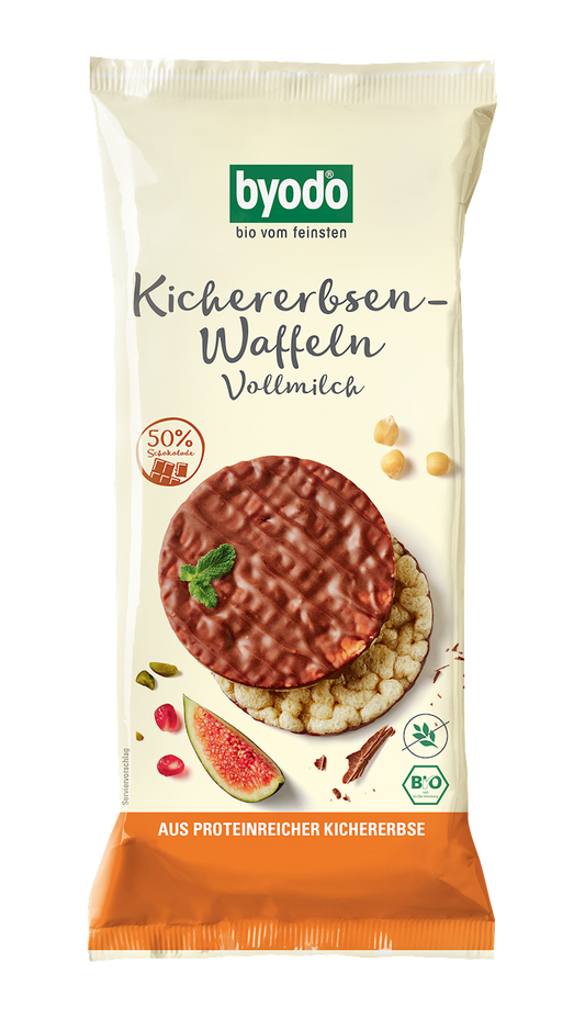 WAFLE Z CIECIERZYCY Z MLECZNĄ CZEKOLADĄ BEZGLUTENOWE BIO 65 g - BYODO