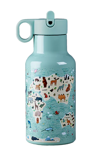 BUTELKA TERMICZNA Z DWOMA NAKRĘTKAMI DLA DZIECI MAPA ZWIERZĄT 350 ml...