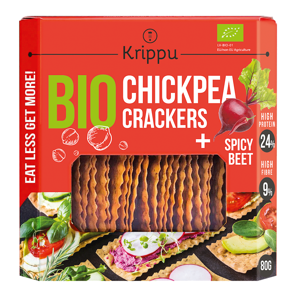 KRAKERSY PROTEINOWE Z CIECIERZYCY PIKANTNE Z BURAKIEM BIO 80 g - KRIPPU