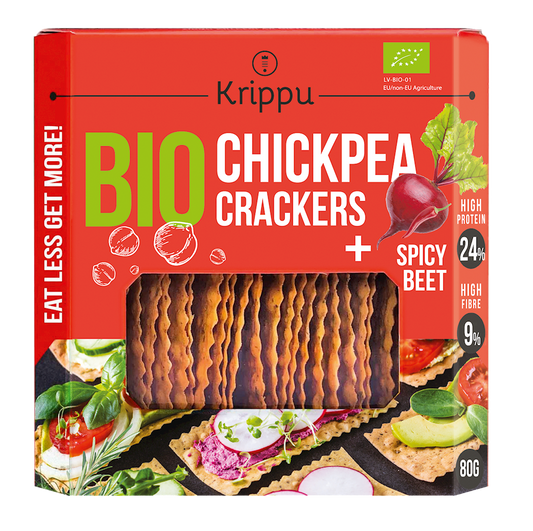 KRAKERSY PROTEINOWE Z CIECIERZYCY PIKANTNE Z BURAKIEM BIO 80 g - KRIPPU