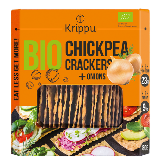 KRAKERSY PROTEINOWE Z CIECIERZYCY Z CEBULĄ BIO 80 g - KRIPPU