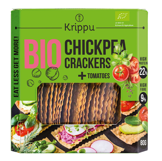KRAKERSY PROTEINOWE Z CIECIERZYCY Z POMIDOREM BIO 80 g - KRIPPU