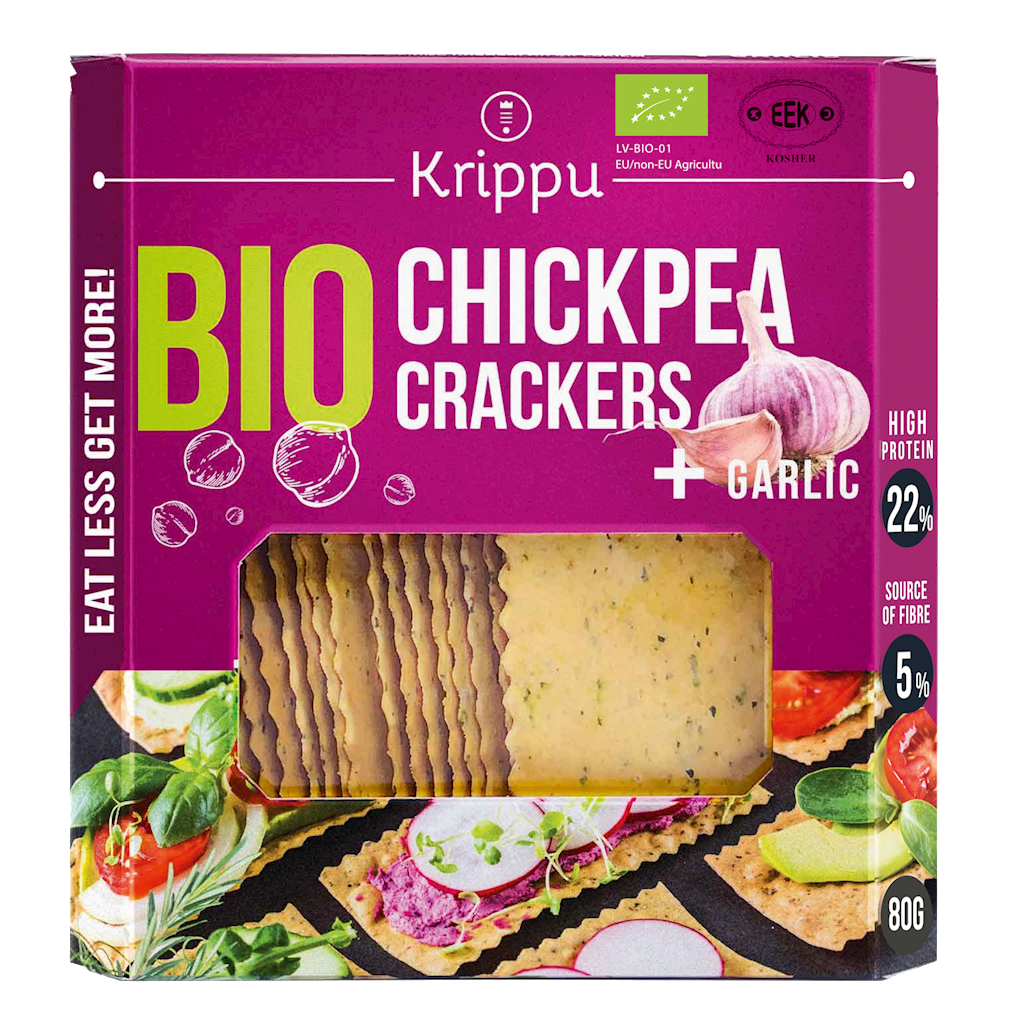 KRAKERSY PROTEINOWE Z CIECIERZYCY Z CZOSNKIEM BIO 80 g - KRIPPU