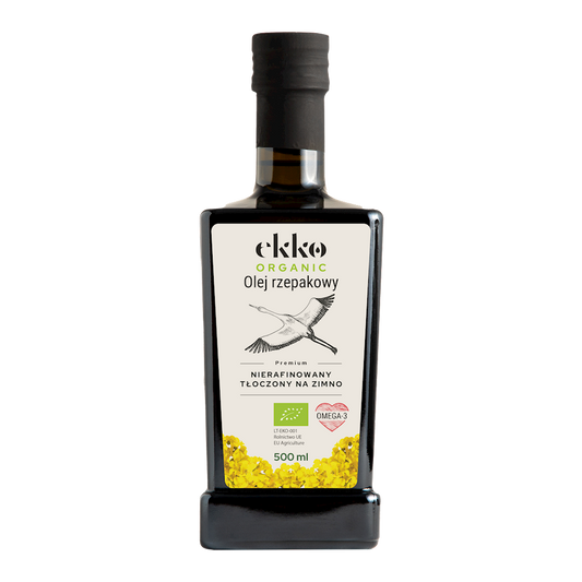 OLEJ RZEPAKOWY TŁOCZONY NA ZIMNO OMEGA-3 BIO 500 ml - EKKO (PREMIUM)