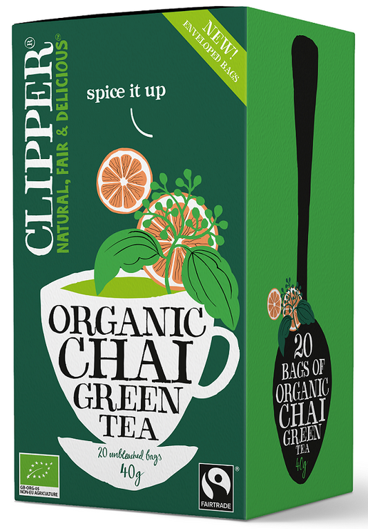 HERBATA ZIELONA CHAI Z CYNAMONEM I KARDAMONEM FAIR TRADE BIO (20 x 2 g)...