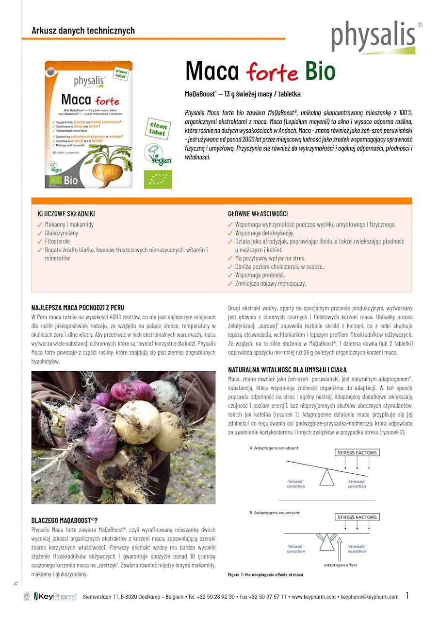 MACA FORTE EKSTRAKT BIO (650 mg) 30 TABLETEK - PHYSALIS