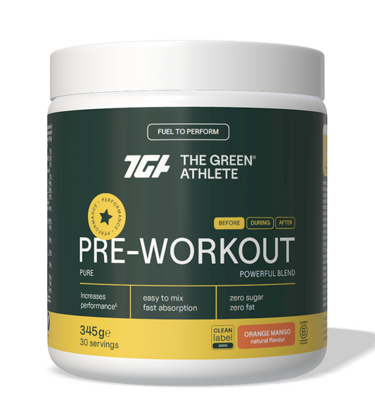 PRE-WORKOUT O SMAKU POMARAŃCZY I MANGO BEZGLUTENOWA 345 g - THE GREEN...