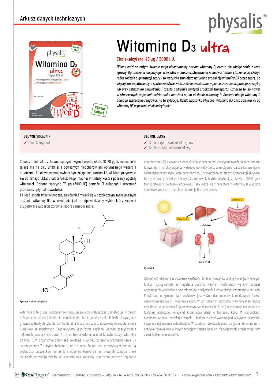 WITAMINA D3 ULTRA 75 mcg (3000 j.m) 100 KAPSUŁEK - PHYSALIS