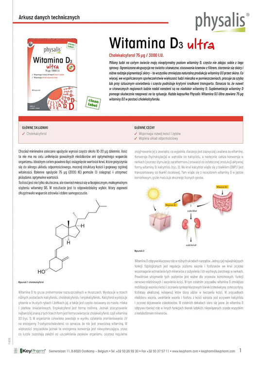 WITAMINA D3 ULTRA 75 mcg (3000 j.m) 100 KAPSUŁEK - PHYSALIS