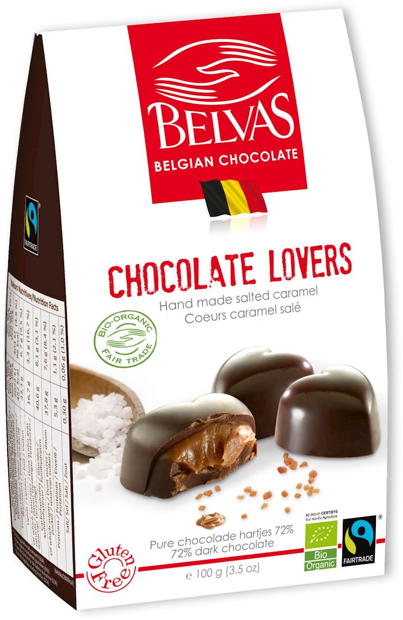 CZEKOLADKI BELGIJSKIE SERCA Z KARMELEM I SOLĄ MORSKĄ FAIR TRADE...