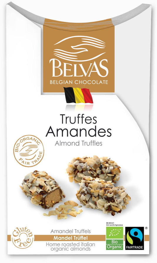 CZEKOLADKI BELGIJSKIE TRUFLE Z MIGDAŁAMI FAIR TRADE BEZGLUTENOWE BIO...