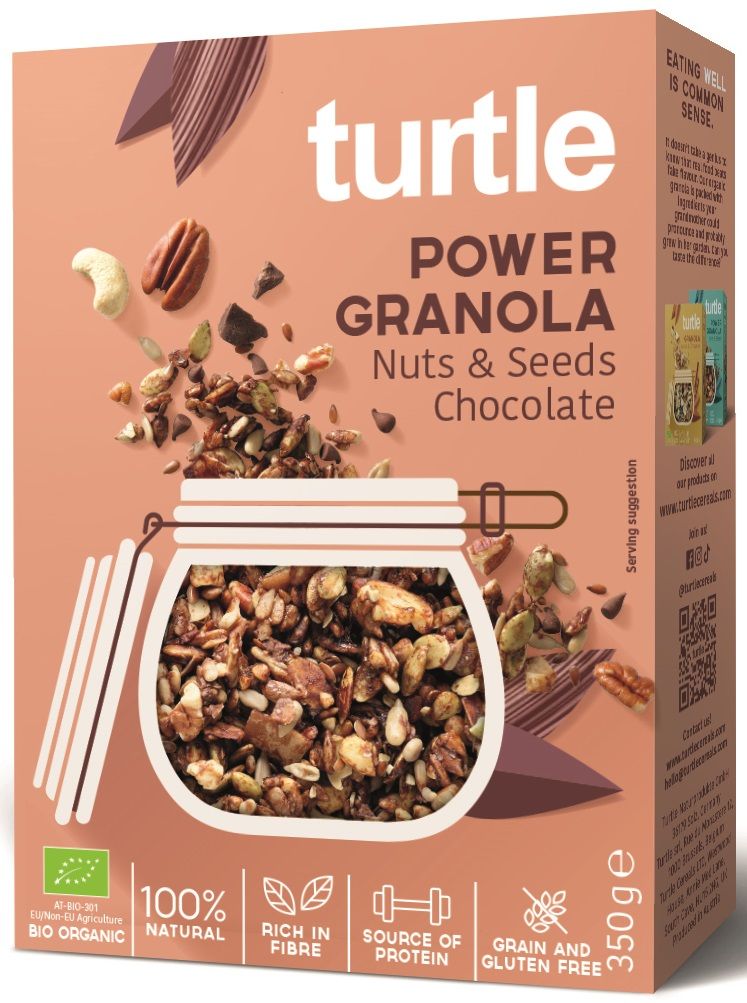 GRANOLA CZEKOLADOWO - ORZECHOWA Z NASIONAMI BEZGLUTENOWA BIO 350 g - TURTLE