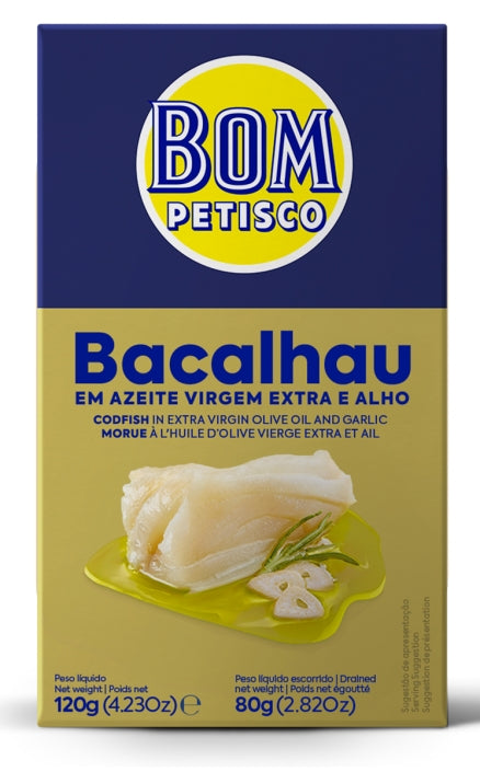 DORSZ Z CZOSNKIEM W OLIWIE Z OLIWEK EXTRA VIRGIN 120 g - BOM PETISCO
