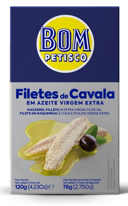 MAKRELA FILETY W OLIWIE Z OLIWEK EXTRA VIRGIN 120 g - BOM PETISCO