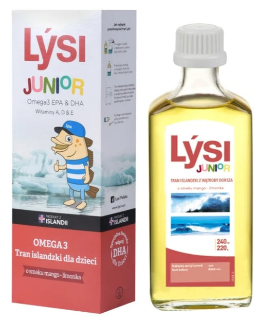 TRAN ISLANDZKI OMEGA-3 (1195 mg) O SMAKU MANGO - LIMONKA DLA DZIECI 240...