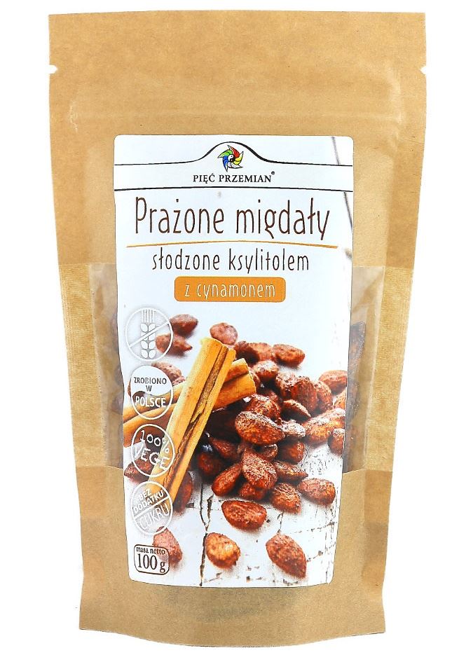 MIGDAŁY PRAŻONE Z CYNAMONEM SŁODZONE KSYLITOLEM BEZGLUTENOWE 100 g...