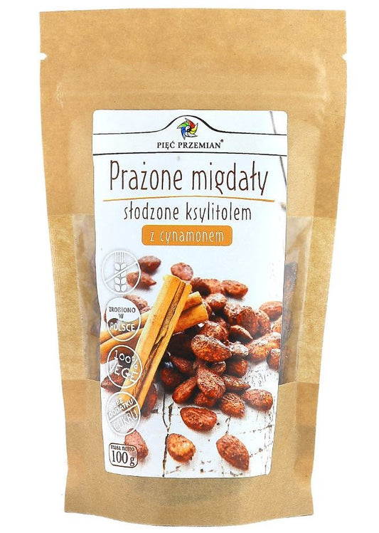 MIGDAŁY PRAŻONE Z CYNAMONEM SŁODZONE KSYLITOLEM BEZGLUTENOWE 100 g...