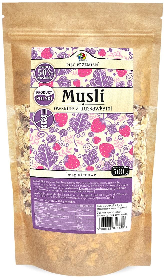MUSLI OWSIANE TRUSKAWKOWE BEZ DODATKU CUKRÓW BEZGLUTENOWE 500 g...