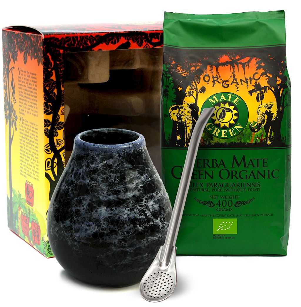 ZESTAW (YERBA MATE BIO 400 g, MATERO (LOSOWY WZÓR), BOMBILLA) - YERBA...