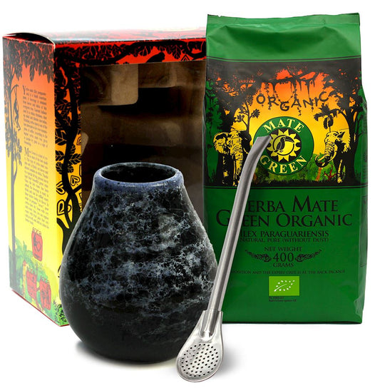 ZESTAW (YERBA MATE BIO 400 g, MATERO (LOSOWY WZÓR), BOMBILLA) - YERBA...