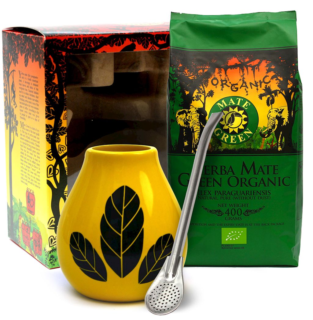 ZESTAW (YERBA MATE BIO 400 g, MATERO (LOSOWY WZÓR), BOMBILLA) - YERBA...